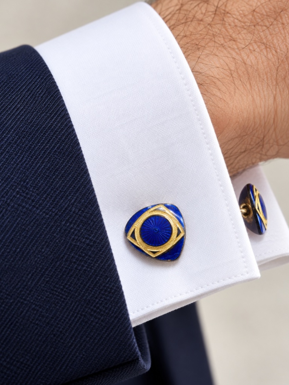 Vintage Cobalt Blue & Gold Tone Geometric Chain-Link Cufflinks